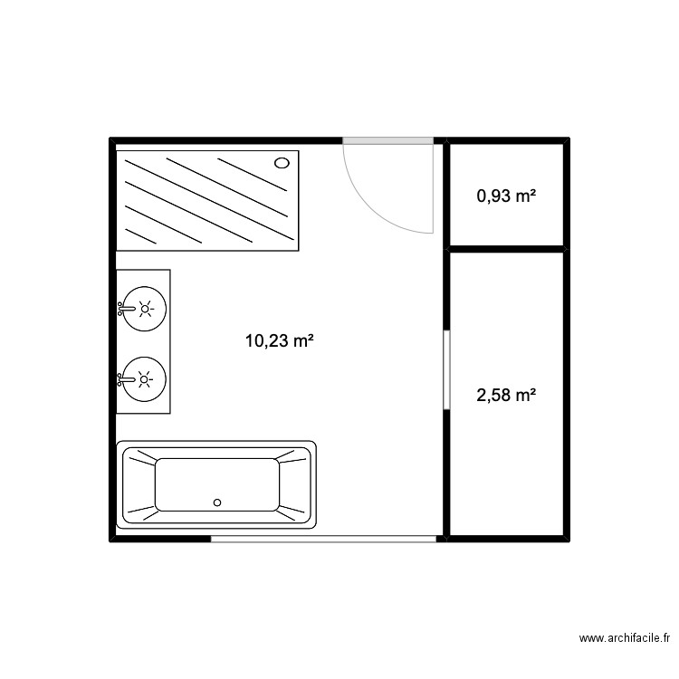 st b sub . Plan de 3 pièces et 14 m2