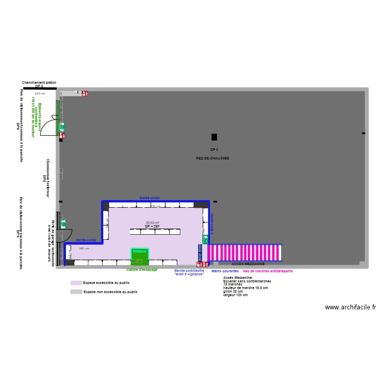 PADD ANGERS MEZZANINE APRES TRAVAUX. Plan de 2 pièces et 256 m2