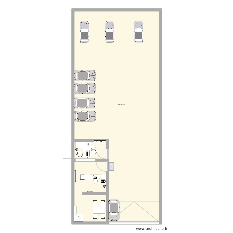 garage. Plan de 3 pièces et 176 m2