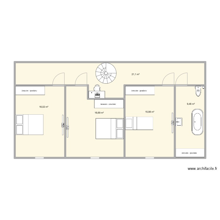 plan etage 2. Plan de 5 pièces et 79 m2