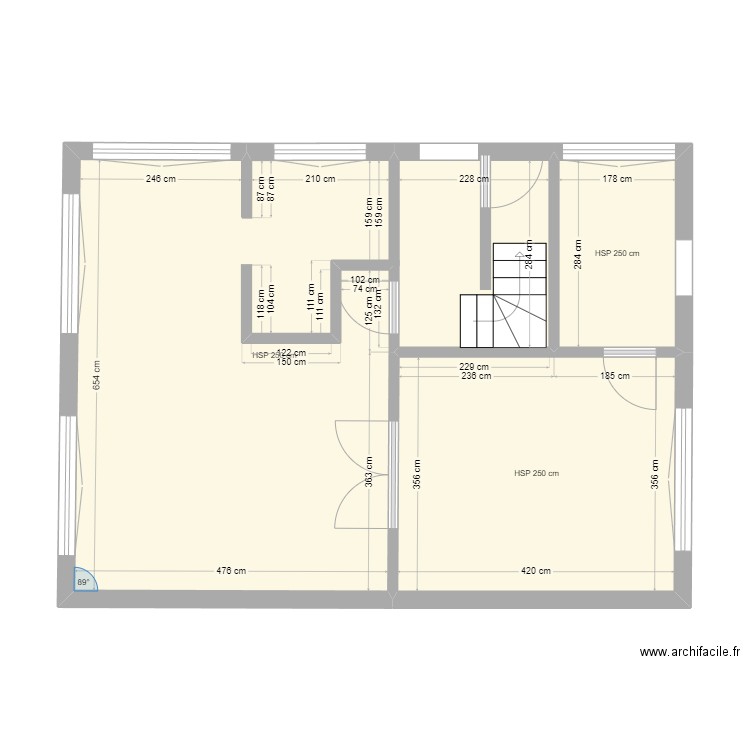 1er étage. Plan de 3 pièces et 57 m2