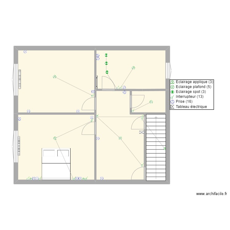 Etage . Plan de 4 pièces et 74 m2