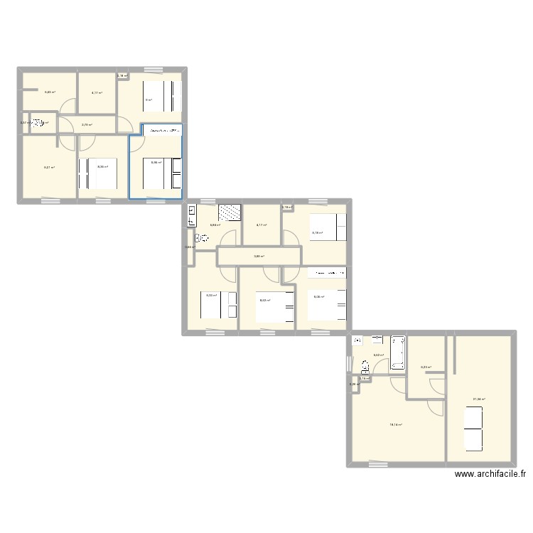 hhd. Plan de 25 pièces et 154 m2