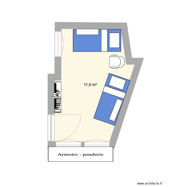 CHAMBRE INVITES. Plan de 1 pièce et 12 m2