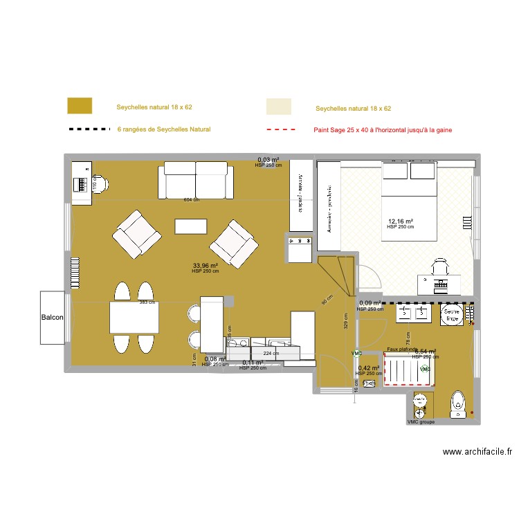 03 Boulogne Plan carrelage parquet. Plan de 8 pièces et 53 m2