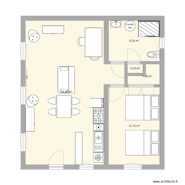 auvergne. Plan de 5 pièces et 56 m2