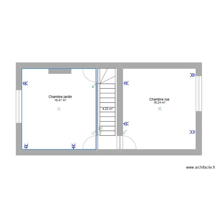 Maison - Etage. Plan de 3 pièces et 37 m2