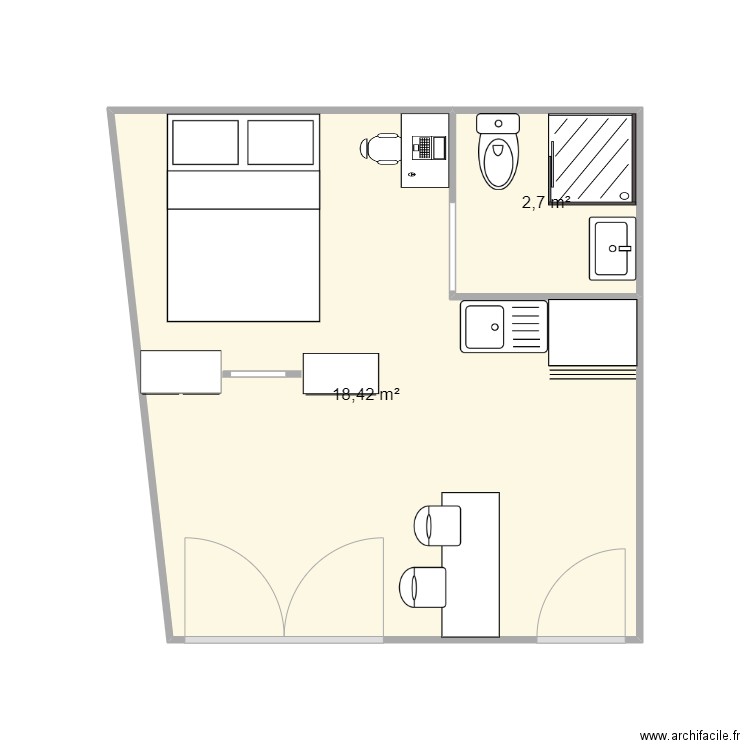 studio. Plan de 2 pièces et 21 m2