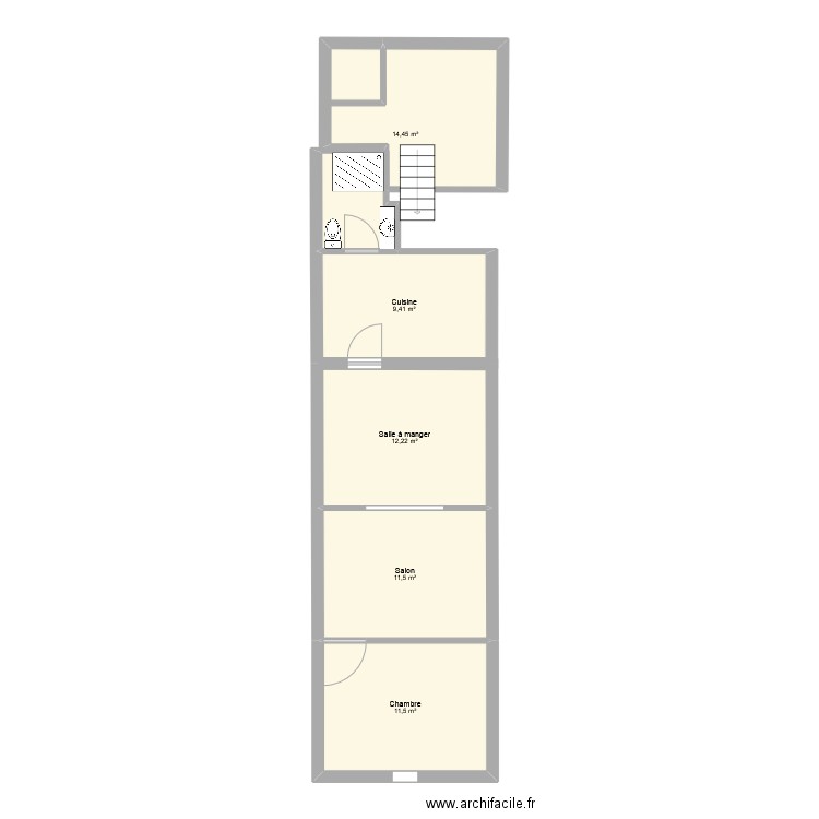 Maison. Plan de 5 pièces et 59 m2