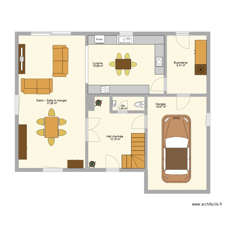 RDC Maison Rotheux . Plan de 7 pièces et 90 m2