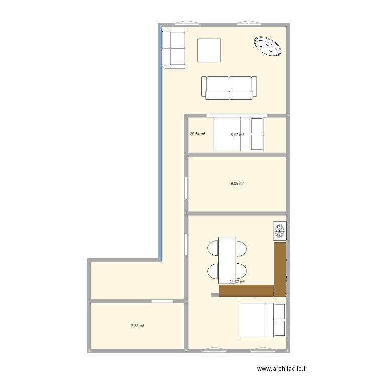 romarin. Plan de 5 pièces et 74 m2