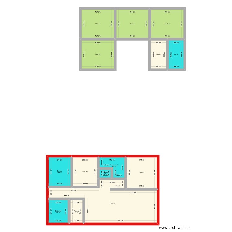 Maison 2. Plan de 14 pièces et 166 m2