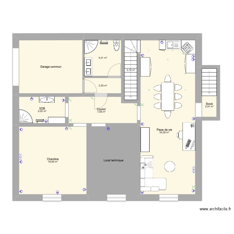 Cave travaux ELEC SANIT. Plan de 10 pièces et 106 m2