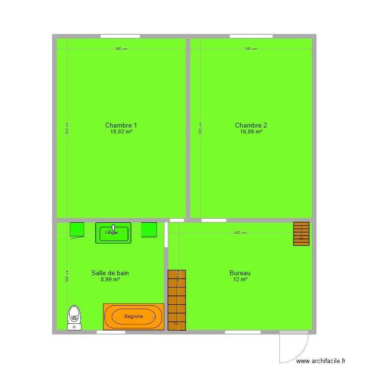 1er étage. Plan de 4 pièces et 56 m2