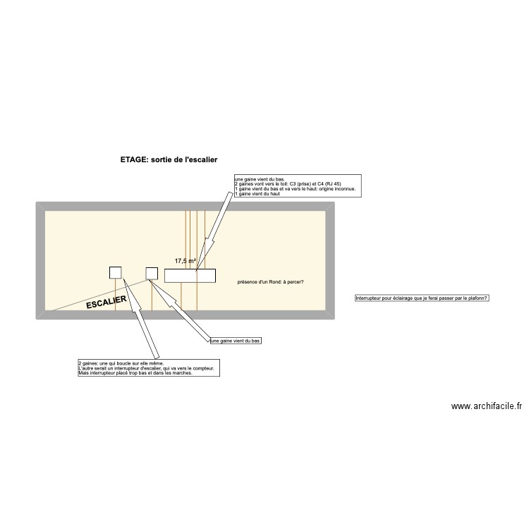 éclairage mur étage escalier. Plan de 1 pièce et 18 m2