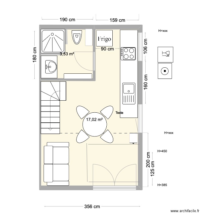 studio V2. Plan de 2 pièces et 21 m2