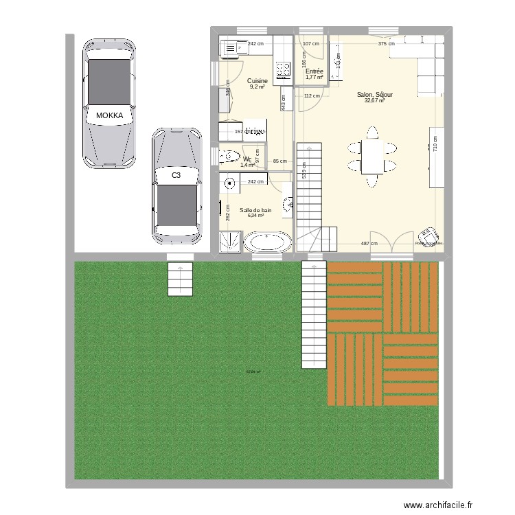 Maison Fini RDC. Plan de 5 pièces et 51 m2