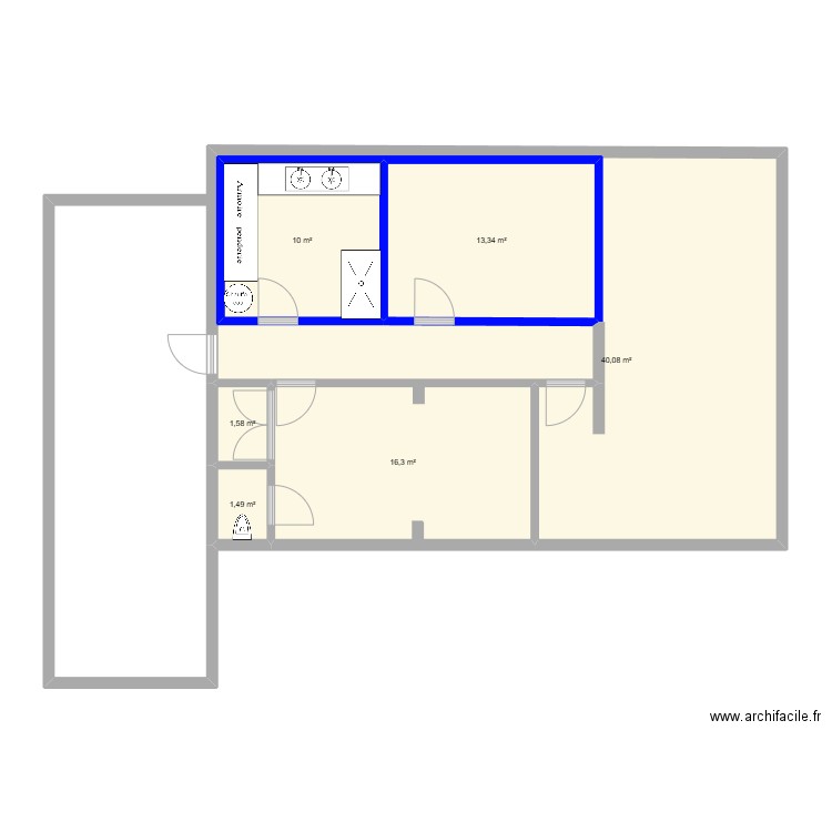 Sous sol 2. Plan de 6 pièces et 83 m2