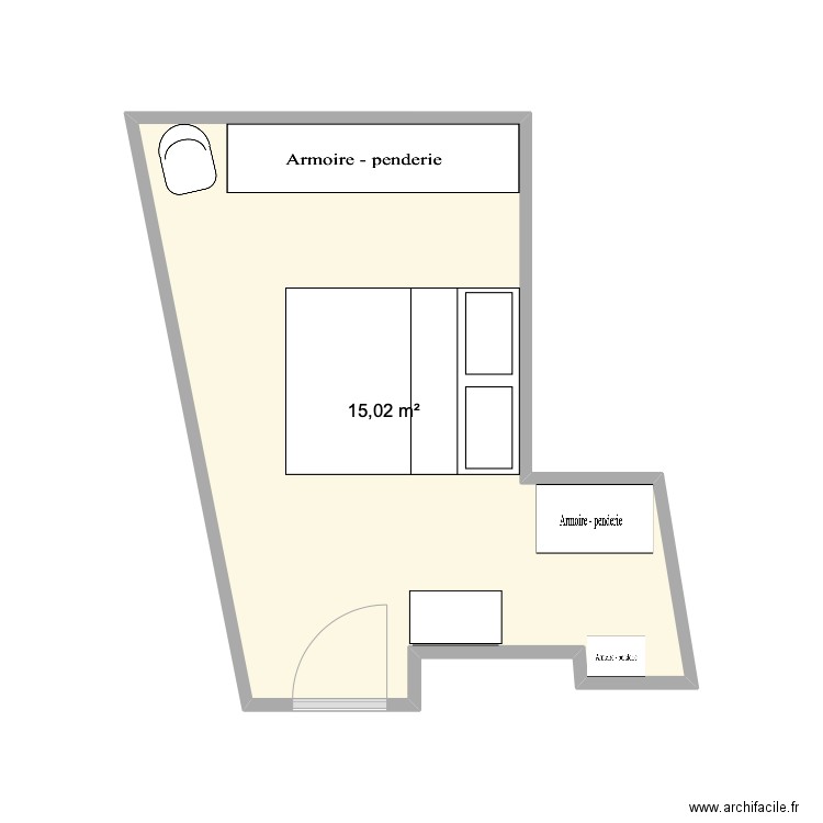 Berlioz chambre. Plan de 1 pièce et 15 m2