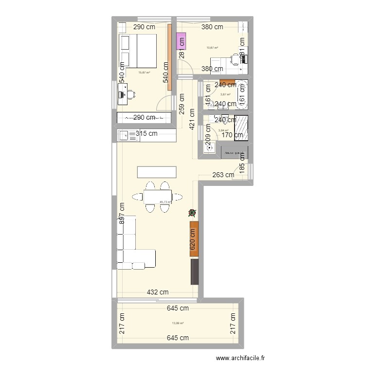 Clochattes. Plan de 6 pièces et 94 m2