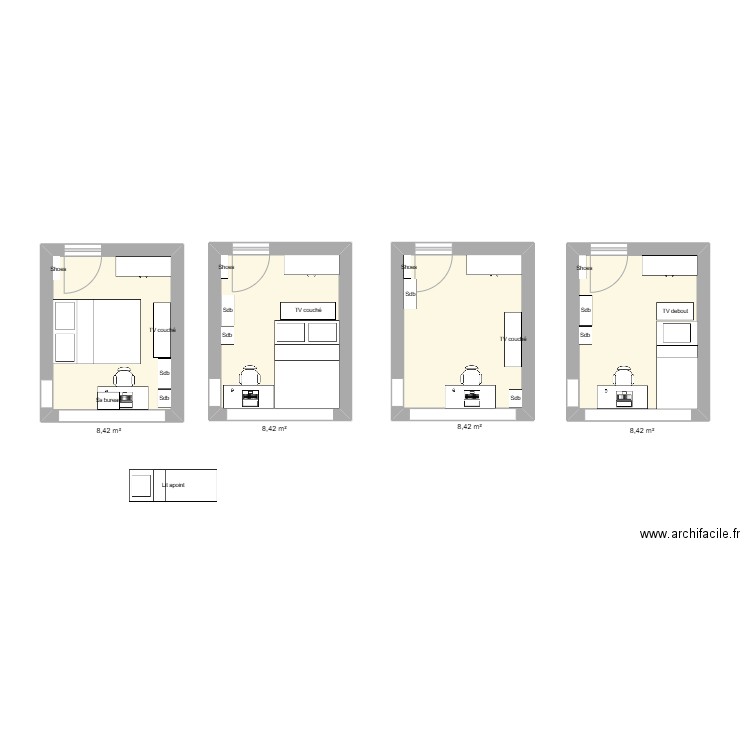 Chambre agencement 2. Plan de 4 pièces et 34 m2