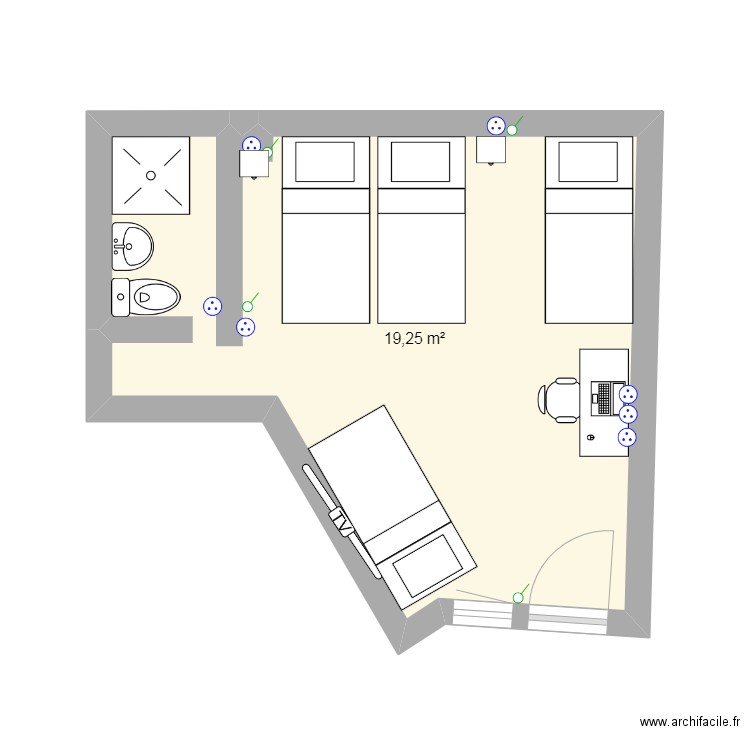 CHAMBRE 34/38. Plan de 1 pièce et 19 m2