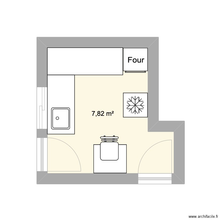 Boukri cuisine. Plan de 1 pièce et 8 m2