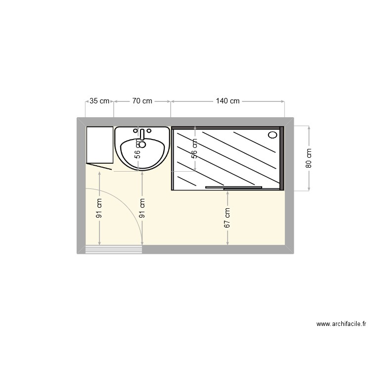 SDB Maman. Plan de 1 pièce et 4 m2