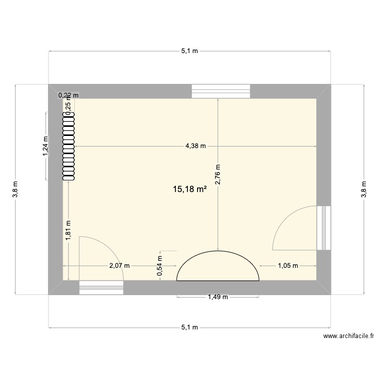 vestiaire. Plan de 1 pièce et 15 m2