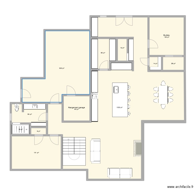 Rez-de-chaussée. Plan de 12 pièces et 176 m2