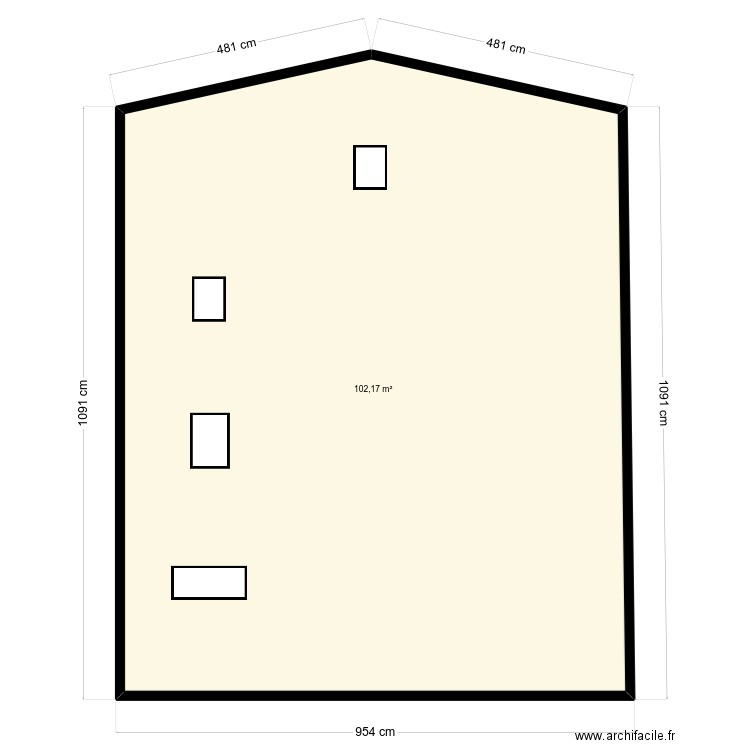 façade 1. Plan de 1 pièce et 102 m2