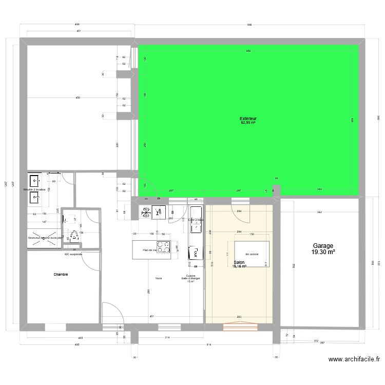 Plan Projet 3. Plan de 2 pièces et 78 m2