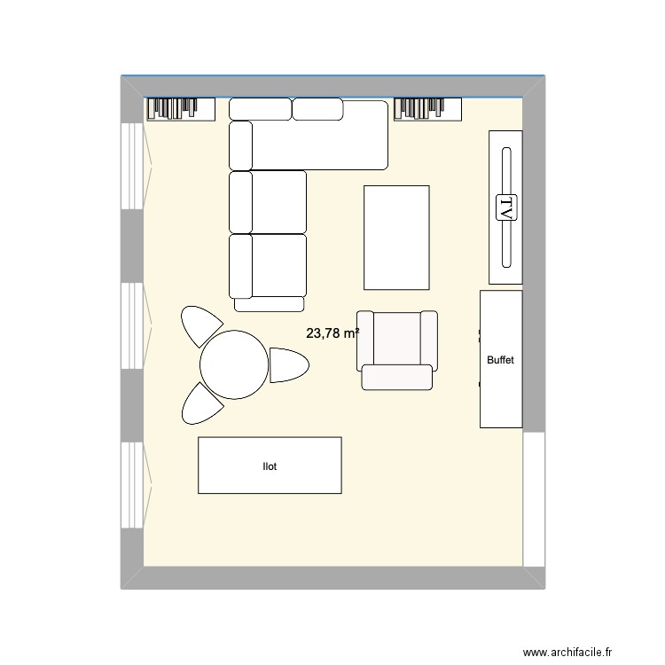 Salon 1. Plan de 1 pièce et 24 m2