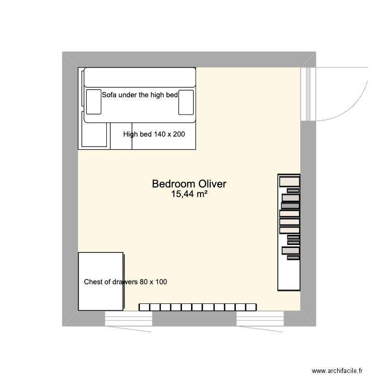 Oliver's bedroom. Plan de 1 pièce et 15 m2