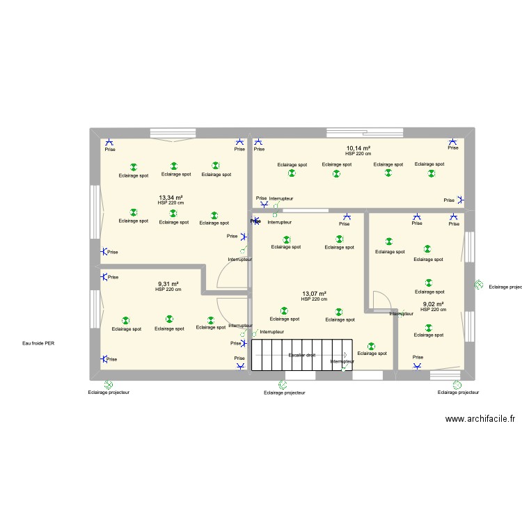 REZ SUPERIEUR ELEC 3. Plan de 6 pièces et 57 m2