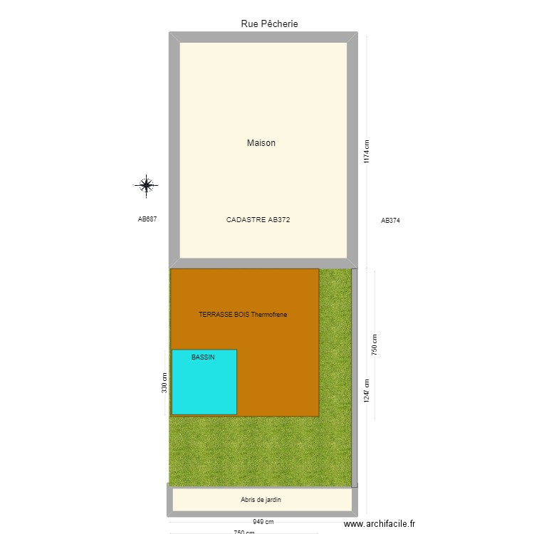 Plan de masse vue de haut  AB372. Plan de 2 pièces et 105 m2