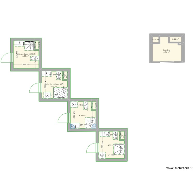 SDB jassem. Plan de 11 pièces et 24 m2