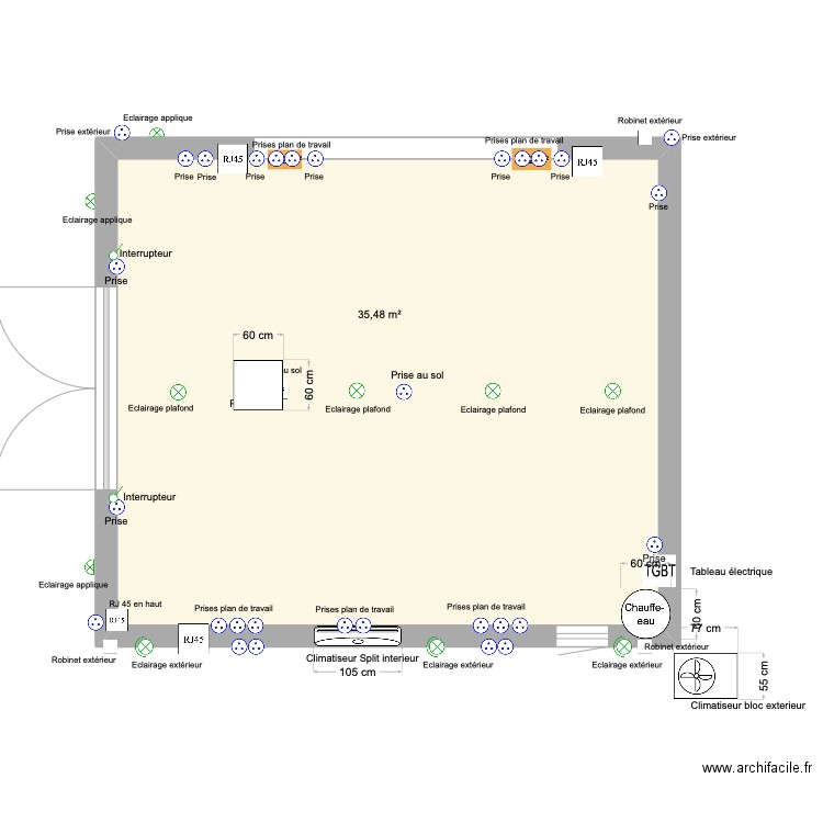 Atelier Olive Electricité. Plan de 1 pièce et 35 m2