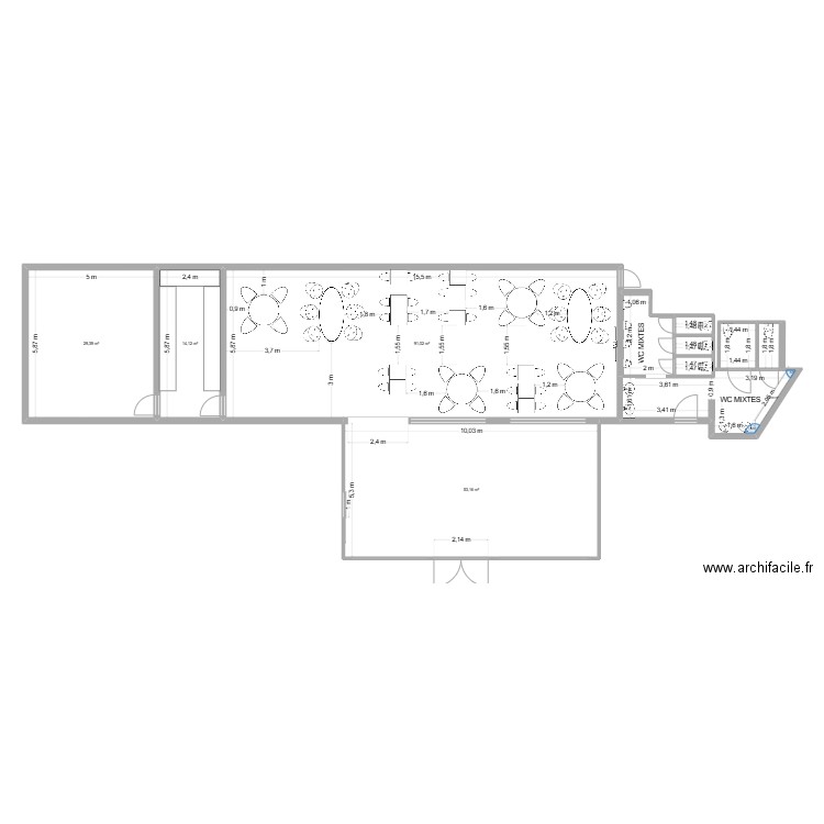 Restaurant V00. Plan de 11 pièces et 212 m2