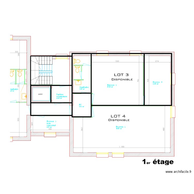 226-croquis 59 m² 1er. Plan de 7 pièces et 74 m2