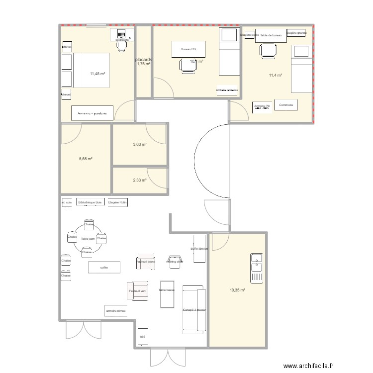 robinson. Plan de 8 pièces et 57 m2