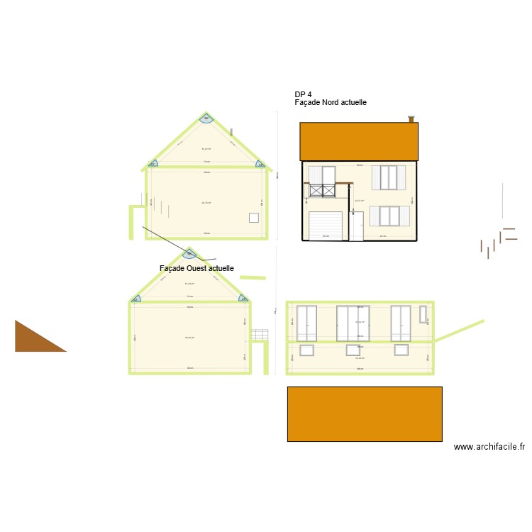 Plan de facade et toiture démo . Plan de 7 pièces et 184 m2