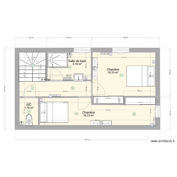 Maison 4 - 1er ETAGE. Plan de 5 pièces et 33 m2