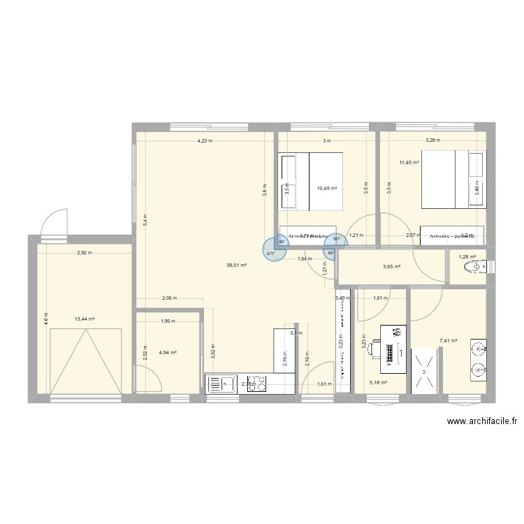 projet 2. Plan de 9 pièces et 96 m2