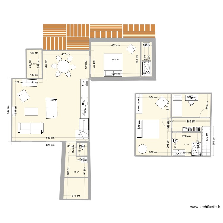 Saint Briac petite extension veranda. Plan de 7 pièces et 108 m2