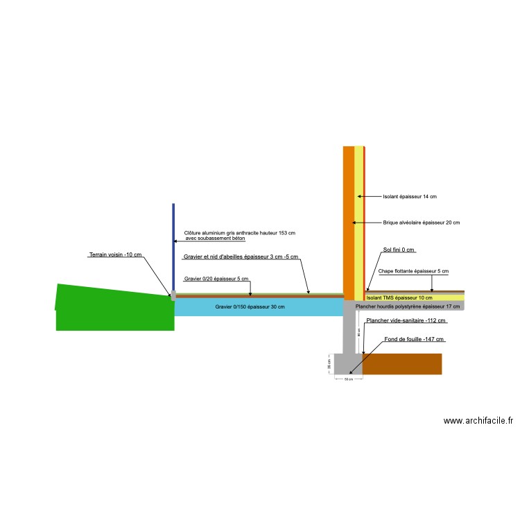 Plan coupe terrassement. Plan de 0 pièce et 0 m2