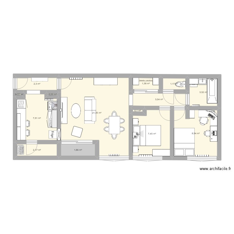 Appartement Glacis. Plan de 14 pièces et 61 m2