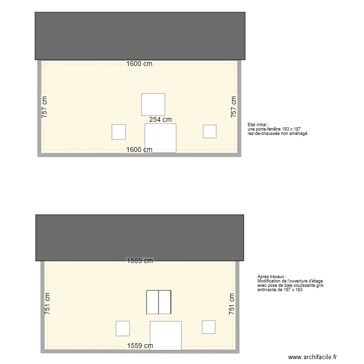 grange. Plan de 2 pièces et 238 m2