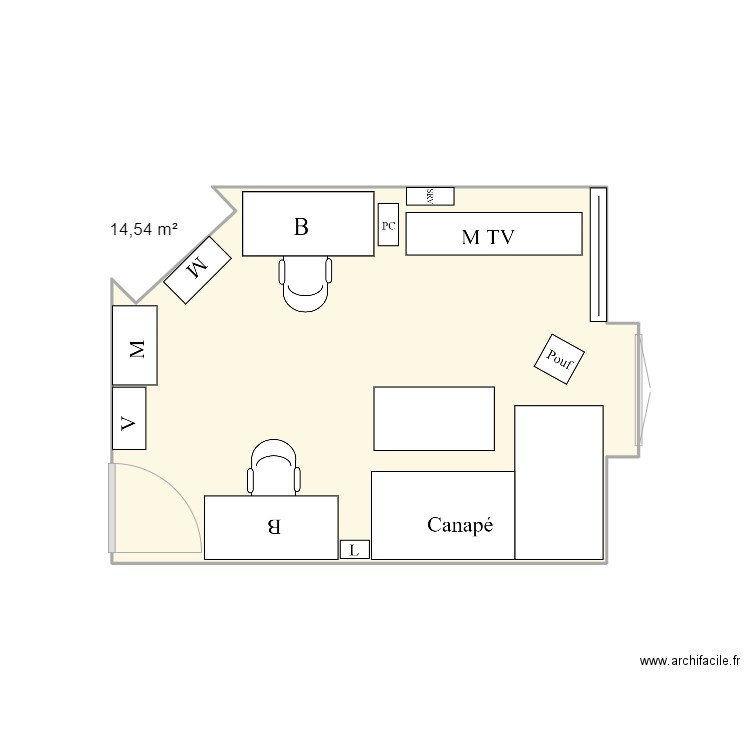 SALON3. Plan de 1 pièce et 15 m2