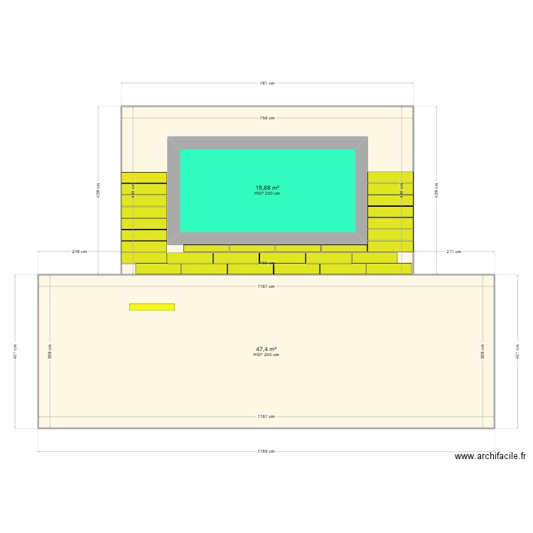 piscine. Plan de 3 pièces et 91 m2